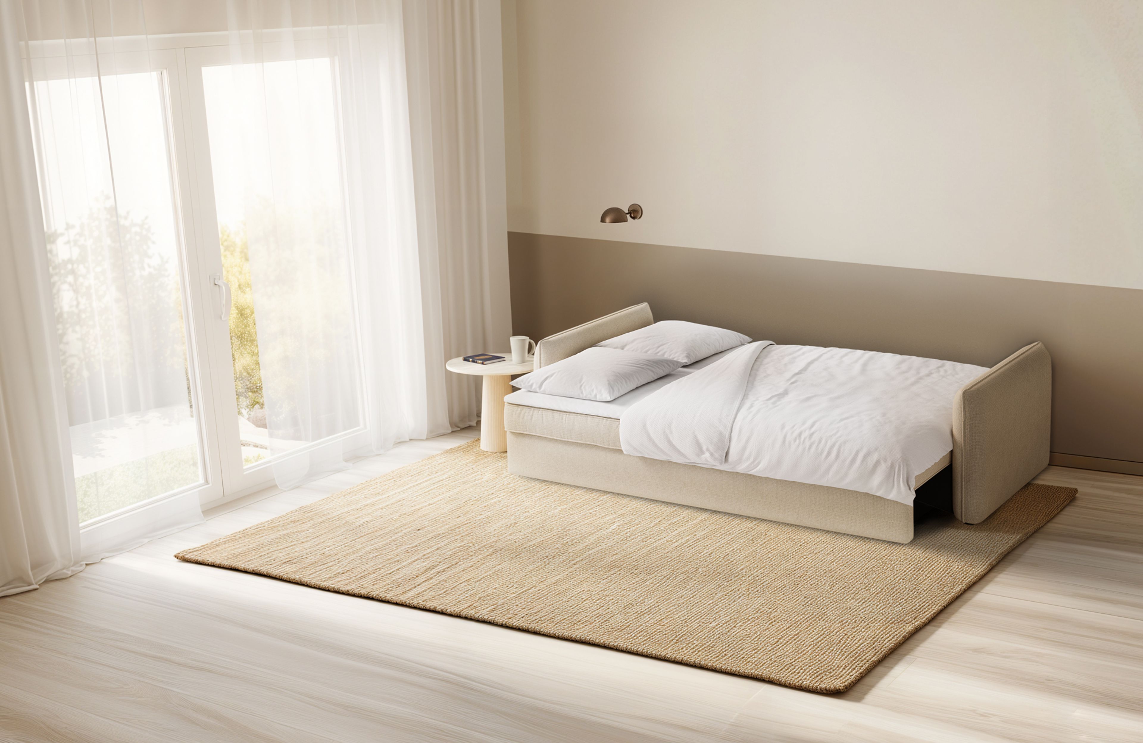 Modernes Gästebett in einem hell eingerichteten Gästezimmer